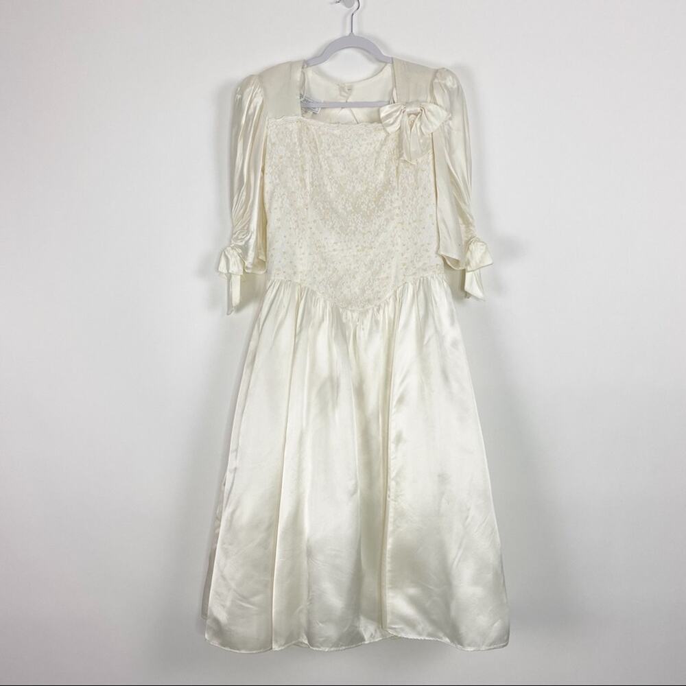 GUNNE SAX Vintage‎ Ivory Ruffle Satin Dress Cottagecore Bridal Medium